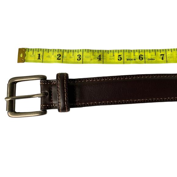 Mens Brown Leather Belt Silver Square Buckle Z31 - Picture 4 of 6